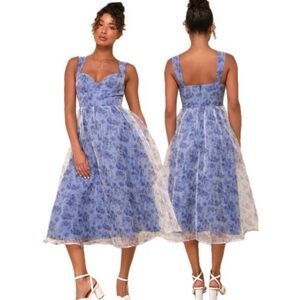 Elegant Blue Floral Women's Dress